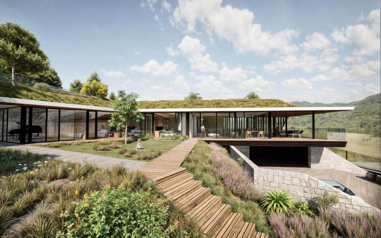 Nad Jazerom underground house — visualization above the lake